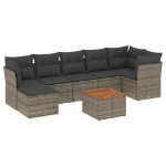 Set Divano da Giardino 8 pz con Cuscini Grigio in Polyrattan