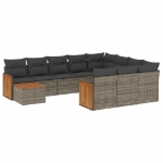 Set Divani da Giardino 11 pz con Cuscini in Polyrattan Grigio