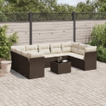Set Divani da Giardino 10pz con Cuscini in Polyrattan Marrone