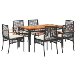 Set da Pranzo da Giardino 7 pz Nero con Cuscini in Polyrattan