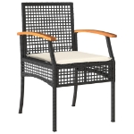 Set da Pranzo da Giardino 7 pz Nero con Cuscini in Polyrattan