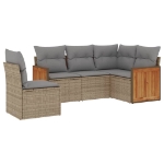 Set Divano da Giardino 5 pz con Cuscini Beige in Polyrattan