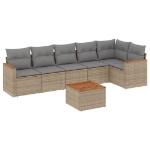 Set Divano da Giardino 7 pz con Cuscini Beige Misto Polyrattan