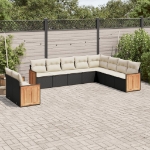 Set Divani da Giardino 10pz con Cuscini in Polyrattan Nero