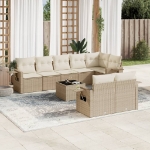 Set Divano da Giardino 9 pz con Cuscini Beige in Polyrattan