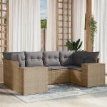 Set Divano da Giardino 6 pz con Cuscini Beige in Polyrattan