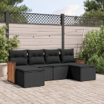 Set Divano da Giardino 6 pz con Cuscini Nero in Polyrattan