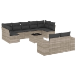 Set Divano Giardino 10 pz con Cuscini Grigio Chiaro Polyrattan