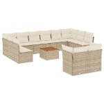 Set Divano da Giardino 13 pz con Cuscini Beige in Polyrattan