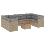 Set Divano da Giardino 10 pz con Cuscini Beige Misto Polyrattan
