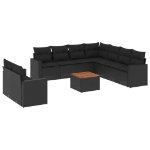 Set Divani da Giardino 10pz con Cuscini in Polyrattan Nero