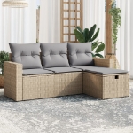 Set Divano da Giardino 4 pz con Cuscini Beige Misto Polyrattan