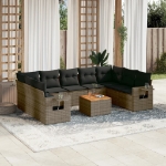 Set Divano da Giardino 10 pz con Cuscini Grigio in Polyrattan