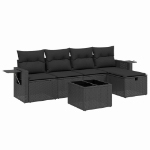 Set Divano da Giardino 6 pz con Cuscini Nero in Polyrattan