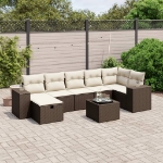 Set Divani da Giardino 8 pz con Cuscini Marrone in Polyrattan