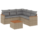 Set Divano da Giardino 6 pz con Cuscini Beige Misto Polyrattan