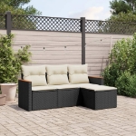 Set Divani da Giardino 4 pz con Cuscini Nero in Polyrattan