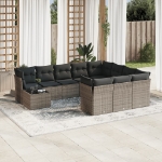 Set Divani da Giardino 11 pz con Cuscini in Polyrattan Grigio