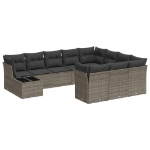 Set Divani da Giardino 11 pz con Cuscini in Polyrattan Grigio