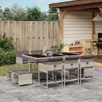 Set Pranzo Giardino 11pz con Cuscini Grigio Chiaro Polyrattan