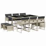 Set Pranzo Giardino 11pz con Cuscini Grigio Chiaro Polyrattan