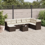 Set Divani da Giardino 9pz con Cuscini Marrone in Polyrattan