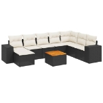 Set Divani da Giardino 9 pz con Cuscini Nero in Polyrattan