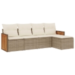 Set Divano da Giardino 5 pz con Cuscini Beige in Polyrattan