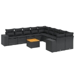 Set Divani da Giardino 11 pz con Cuscini in Polyrattan Nero