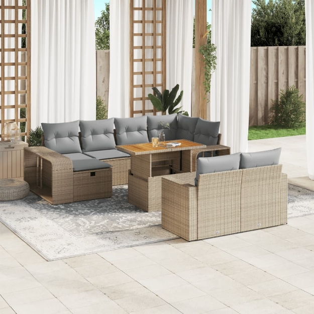 Set Divani da Giardino 11 pz con Cuscini Beige in Polyrattan