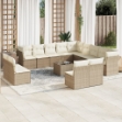 Set Divani da Giardino 14pz con Cuscini in Polyrattan Beige