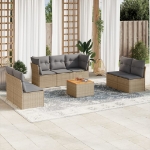 Set Divano da Giardino 8 pz con Cuscini Beige Misto Polyrattan