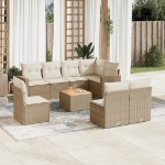 Set Divano da Giardino 9 pz con Cuscini Beige in Polyrattan