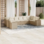 Set Divano da Giardino 10 pz con Cuscini Beige in Polyrattan
