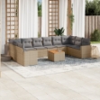 Set Divano da Giardino 11 pz con Cuscini Beige Misto Polyrattan