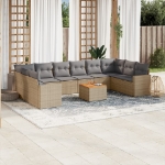 Set Divano da Giardino 11 pz con Cuscini Beige Misto Polyrattan