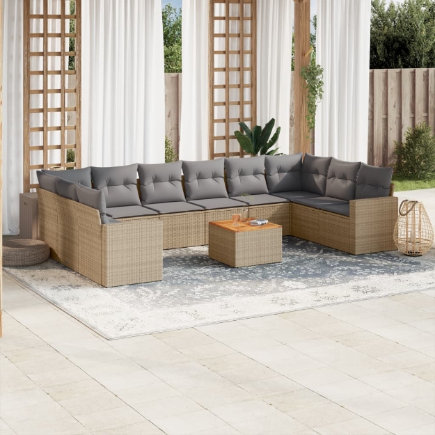 Set Divano da Giardino 11 pz con Cuscini Beige Misto Polyrattan