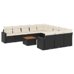 Set Divani da Giardino 12 pz con Cuscini Nero in Polyrattan