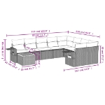 Set Divano da Giardino 10 pz con Cuscini Grigio in Polyrattan
