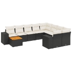 Set Divani da Giardino 10pz con Cuscini in Polyrattan Nero