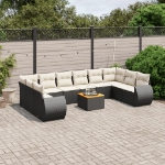 Set Divani da Giardino 11 pz con Cuscini in Polyrattan Nero