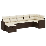 Set Divani da Giardino 7 pz con Cuscini Marrone in Polyrattan