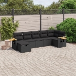 Set Divani da Giardino con Cuscini 7pz Nero Polyrattan