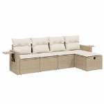 Set Divano da Giardino 5 pz con Cuscini Beige in Polyrattan