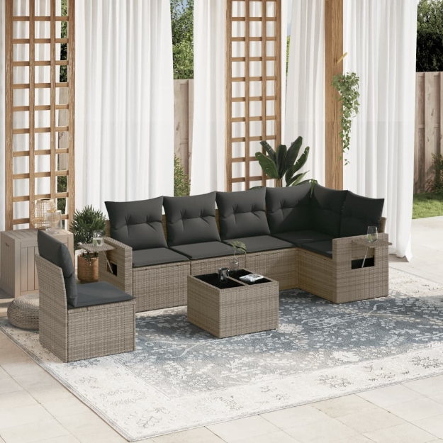 Set Divani da Giardino 7 pz con Cuscini Grigio in Polyrattan