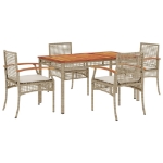 Set da Pranzo da Giardino 5 pz con Cuscini Beige in Polyrattan