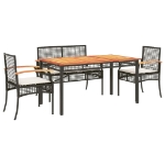 Set da Pranzo da Giardino 5 pz Nero con Cuscini in Polyrattan