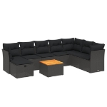 Set Divani da Giardino 9 pz con Cuscini Nero in Polyrattan