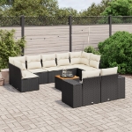 Set Divani da Giardino 10pz con Cuscini in Polyrattan Nero