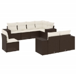 Set Divani da Giardino 8 pz con Cuscini Marrone in Polyrattan